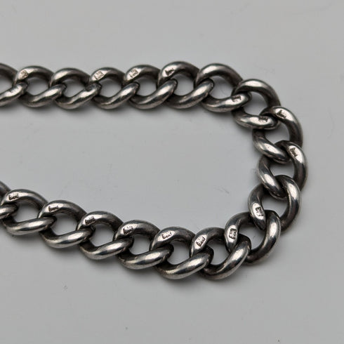 Circa 1900 British Antique Sterling Silver Albert Chain 29g Sterling Silver Lion Fob